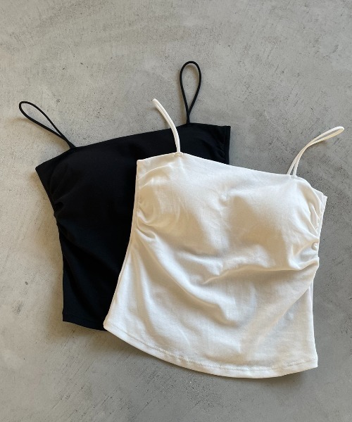 AIC.（エーアイシー）の「【再入荷】パッド付きサイドギャザーブラトップ（キャミソール・レディース・オフホワイト/ブラック・FREE）」の8枚目の写真