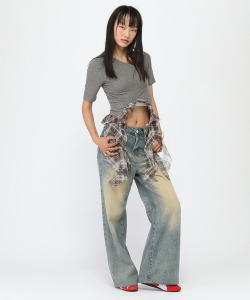 3.3 Field Trip （3.3フィールドトリップ）の「3.3 Field Trip／裾チェックカスケードT（Tシャツ/カットソー・レディース・ブラック/ネイビー/グレー・FREE）」の9枚目の写真