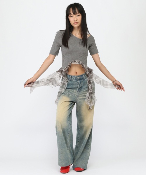 3.3 Field Trip （3.3フィールドトリップ）の「3.3 Field Trip／裾チェックカスケードT（Tシャツ/カットソー・レディース・ブラック/ネイビー/グレー・FREE）」の10枚目の写真