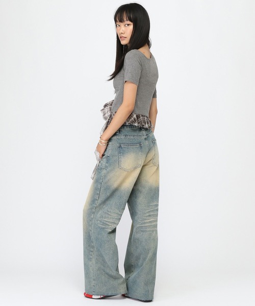 3.3 Field Trip （3.3フィールドトリップ）の「3.3 Field Trip／裾チェックカスケードT（Tシャツ/カットソー・レディース・ブラック/ネイビー/グレー・FREE）」の12枚目の写真