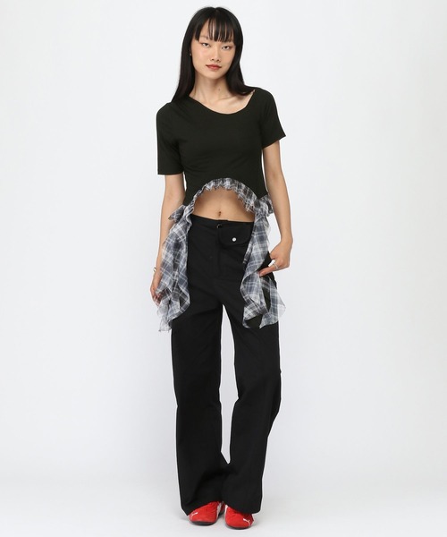 3.3 Field Trip （3.3フィールドトリップ）の「3.3 Field Trip／裾チェックカスケードT（Tシャツ/カットソー・レディース・ブラック/ネイビー/グレー・FREE）」の5枚目の写真