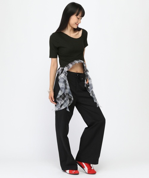 3.3 Field Trip （3.3フィールドトリップ）の「3.3 Field Trip／裾チェックカスケードT（Tシャツ/カットソー・レディース・ブラック/ネイビー/グレー・FREE）」の6枚目の写真