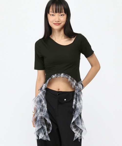 3.3 Field Trip （3.3フィールドトリップ）の「3.3 Field Trip／裾チェックカスケードT（Tシャツ/カットソー・レディース・ブラック/ネイビー/グレー・FREE）」の7枚目の写真