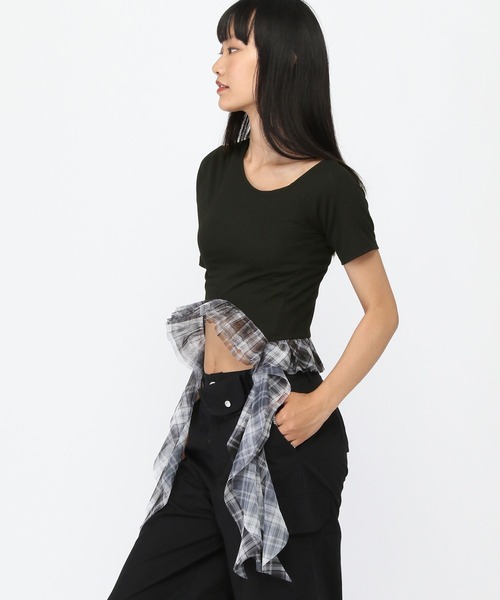 3.3 Field Trip （3.3フィールドトリップ）の「3.3 Field Trip／裾チェックカスケードT（Tシャツ/カットソー・レディース・ブラック/ネイビー/グレー・FREE）」の8枚目の写真