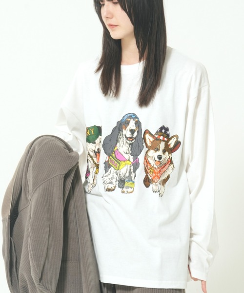 CORISCO（コリスコ）の「アニマル柄ロンTEE(M1)（Tシャツ/カットソー・メンズ・ホワイト系1/ホワイト系2/グレー系2/ブラック系2/グレー系1/ブラック系1/オートミール/キナリ・MEDIUM/LARGE/X-LARGE）」の3枚目の写真