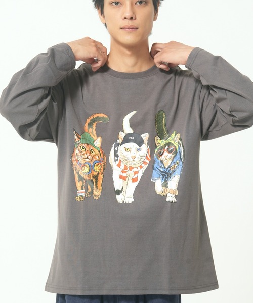 CORISCO（コリスコ）の「アニマル柄ロンTEE(M1)（Tシャツ/カットソー・メンズ・ホワイト系1/ホワイト系2/グレー系2/ブラック系2/グレー系1/ブラック系1/オートミール/キナリ・MEDIUM/LARGE/X-LARGE）」の6枚目の写真