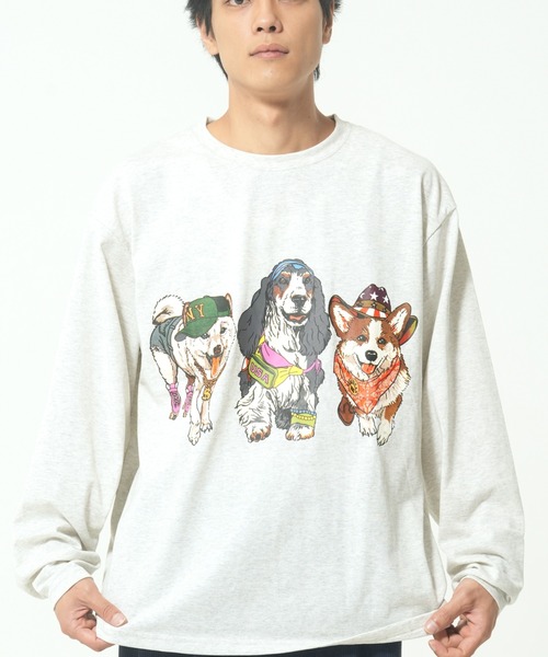 CORISCO（コリスコ）の「アニマル柄ロンTEE(M1)（Tシャツ/カットソー・メンズ・ホワイト系1/ホワイト系2/グレー系2/ブラック系2/グレー系1/ブラック系1/オートミール/キナリ・MEDIUM/LARGE/X-LARGE）」の2枚目の写真