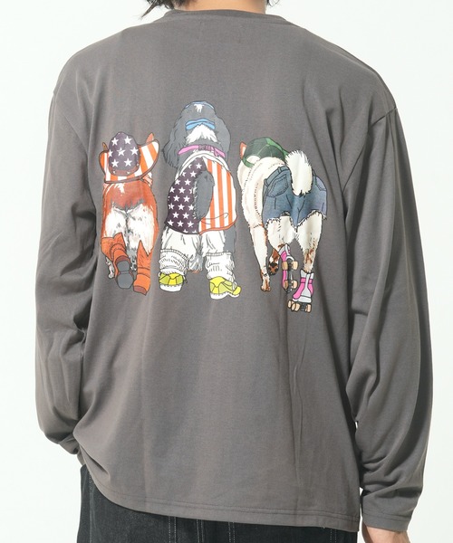 CORISCO（コリスコ）の「アニマル柄ロンTEE(M1)（Tシャツ/カットソー・メンズ・ホワイト系1/ホワイト系2/グレー系2/ブラック系2/グレー系1/ブラック系1/オートミール/キナリ・MEDIUM/LARGE/X-LARGE）」の18枚目の写真