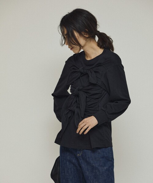 Firsthand（ファーストハンド）の「Firsthand/ファーストハンド オーガニックコットン リボンディティールトップス（Tシャツ/カットソー・レディース・ブラック/ホワイト・FREE）」の7枚目の写真