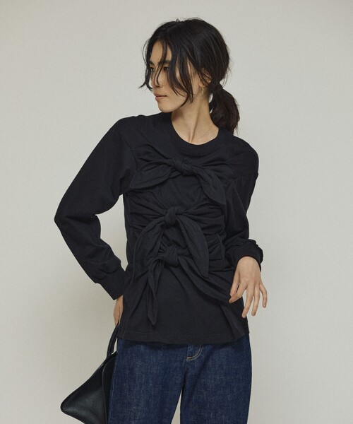 Firsthand（ファーストハンド）の「Firsthand/ファーストハンド オーガニックコットン リボンディティールトップス（Tシャツ/カットソー・レディース・ブラック/ホワイト・FREE）」の8枚目の写真