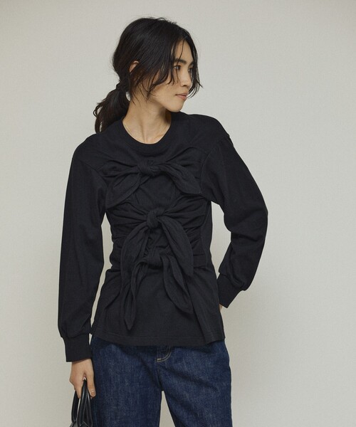 Firsthand（ファーストハンド）の「Firsthand/ファーストハンド オーガニックコットン リボンディティールトップス（Tシャツ/カットソー・レディース・ブラック/ホワイト・FREE）」の9枚目の写真