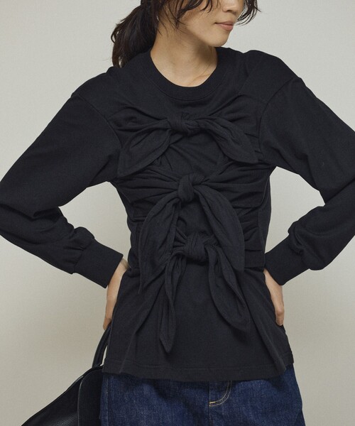 Firsthand（ファーストハンド）の「Firsthand/ファーストハンド オーガニックコットン リボンディティールトップス（Tシャツ/カットソー・レディース・ブラック/ホワイト・FREE）」の10枚目の写真