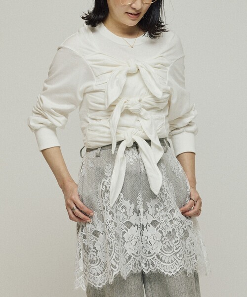 Firsthand（ファーストハンド）の「Firsthand/ファーストハンド オーガニックコットン リボンディティールトップス（Tシャツ/カットソー・レディース・ブラック/ホワイト・FREE）」の20枚目の写真