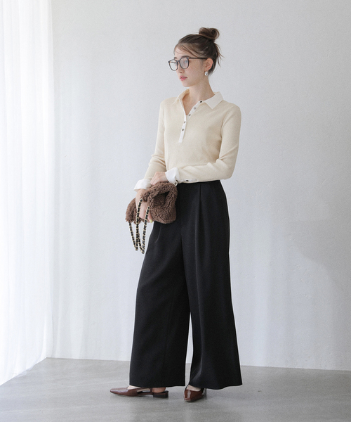 La TOTALITE（ラトータリテ）の「【洗える】襟カフスドッキングニット（ニット/セーター・レディース・ネイビー/ブラウン/アイボリー・FREE）」の21枚目の写真