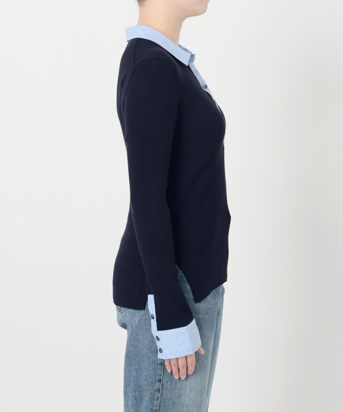 La TOTALITE（ラトータリテ）の「【洗える】襟カフスドッキングニット（ニット/セーター・レディース・ネイビー/ブラウン/アイボリー・FREE）」の7枚目の写真