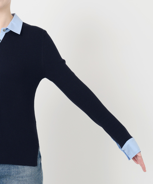 La TOTALITE（ラトータリテ）の「【洗える】襟カフスドッキングニット（ニット/セーター・レディース・ネイビー/ブラウン/アイボリー・FREE）」の8枚目の写真