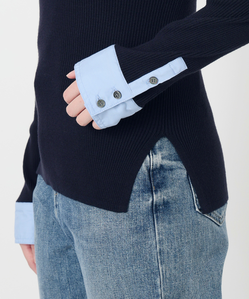 La TOTALITE（ラトータリテ）の「【洗える】襟カフスドッキングニット（ニット/セーター・レディース・ネイビー/ブラウン/アイボリー・FREE）」の9枚目の写真