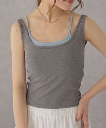 配色 フェイク レイヤード カップ付き 薄裏起毛 タンクトップ