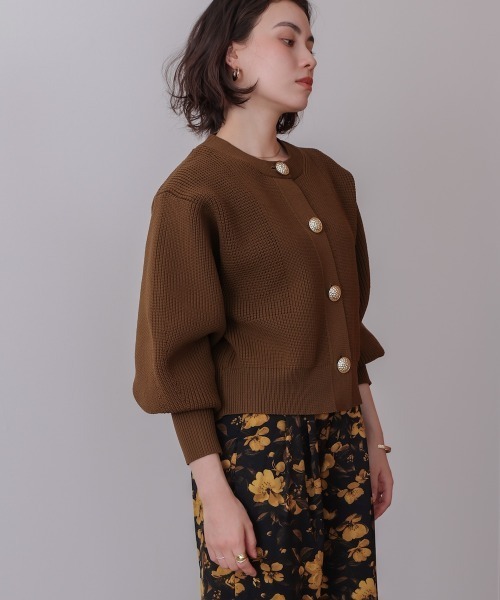Bou Jeloud(ブージュルード)の「ビッグ釦柄切替カーディガン(カーディガン/ボレロ・レディース・ブラウン/ブルー/ブラック・FREE)」の9枚目の写真