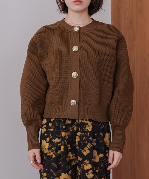 Bou Jeloud(ブージュルード)の「ビッグ釦柄切替カーディガン(カーディガン/ボレロ・レディース・ブラウン/ブルー/ブラック・FREE)」の13枚目の写真