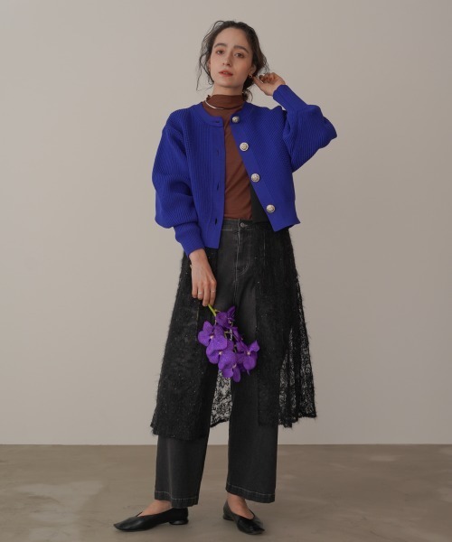 Bou Jeloud(ブージュルード)の「ビッグ釦柄切替カーディガン(カーディガン/ボレロ・レディース・ブラウン/ブルー/ブラック・FREE)」の15枚目の写真