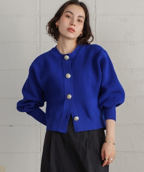 Bou Jeloud(ブージュルード)の「ビッグ釦柄切替カーディガン(カーディガン/ボレロ・レディース・ブラウン/ブルー/ブラック・FREE)」の16枚目の写真
