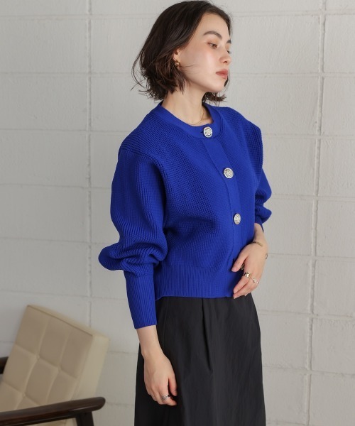 Bou Jeloud(ブージュルード)の「ビッグ釦柄切替カーディガン(カーディガン/ボレロ・レディース・ブラウン/ブルー/ブラック・FREE)」の22枚目の写真
