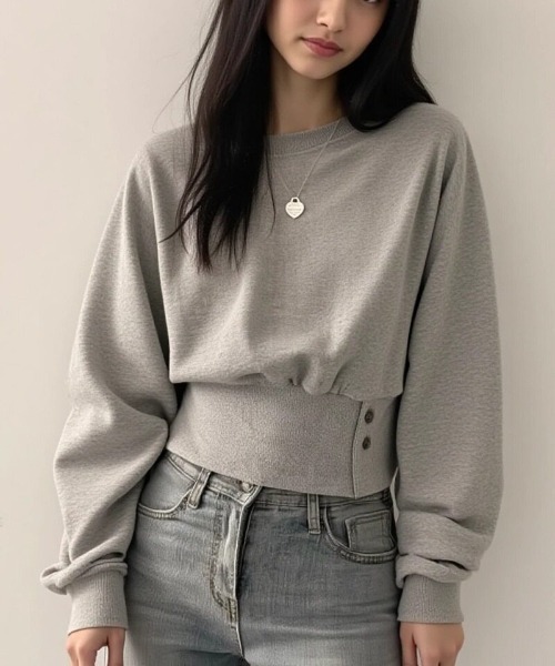 cammie(キャミー)の「ウエストサイドボタンクロップドプルオーバー(スウェット・レディース・ライトグレー/グレー・M/L)」の10枚目の写真