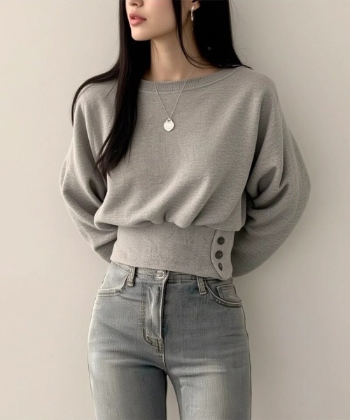 cammie(キャミー)の「ウエストサイドボタンクロップドプルオーバー(スウェット・レディース・ライトグレー/グレー・M/L)」の11枚目の写真
