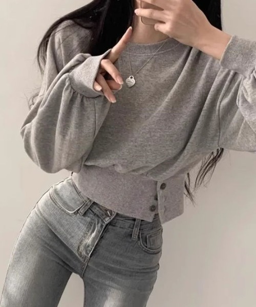 cammie(キャミー)の「ウエストサイドボタンクロップドプルオーバー(スウェット・レディース・ライトグレー/グレー・M/L)」の7枚目の写真