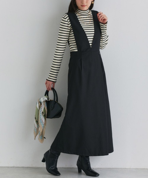 Pierrot（ピエロ）の「無地と柄から選べるラップ風ジャンパースカート（ジャンパースカート・レディース・チャコール/ブラウン系その他/ブラック/ブラック系その他・L/M/PL/PM）」の2枚目の写真
