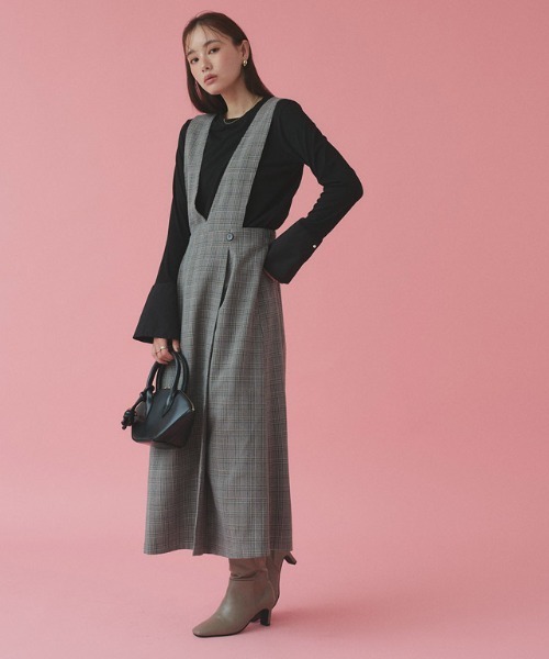 Pierrot（ピエロ）の「無地と柄から選べるラップ風ジャンパースカート（ジャンパースカート・レディース・チャコール/ブラウン系その他/ブラック/ブラック系その他・L/M/PL/PM）」の12枚目の写真