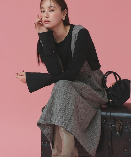 Pierrot（ピエロ）の「無地と柄から選べるラップ風ジャンパースカート（ジャンパースカート・レディース・チャコール/ブラウン系その他/ブラック/ブラック系その他・L/M/PL/PM）」の13枚目の写真