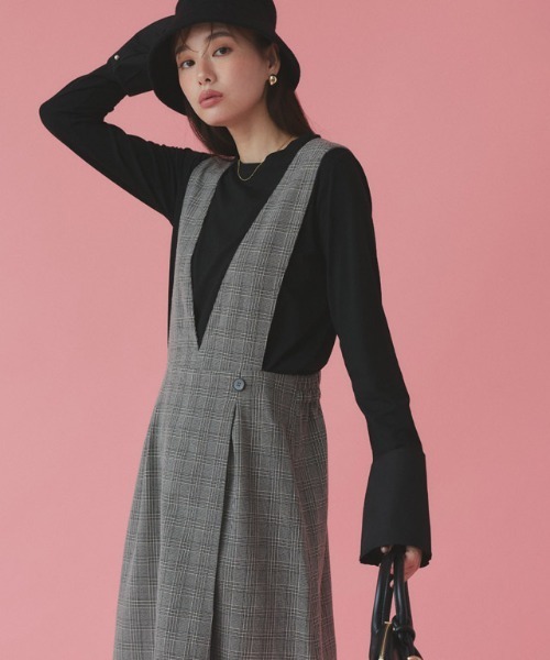 Pierrot（ピエロ）の「無地と柄から選べるラップ風ジャンパースカート（ジャンパースカート・レディース・チャコール/ブラウン系その他/ブラック/ブラック系その他・L/M/PL/PM）」の16枚目の写真