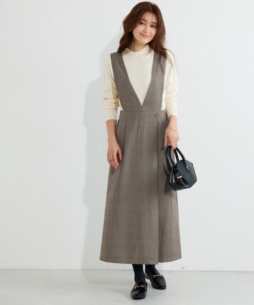 Pierrot（ピエロ）の「無地と柄から選べるラップ風ジャンパースカート（ジャンパースカート・レディース・チャコール/ブラウン系その他/ブラック/ブラック系その他・L/M/PL/PM）」の18枚目の写真