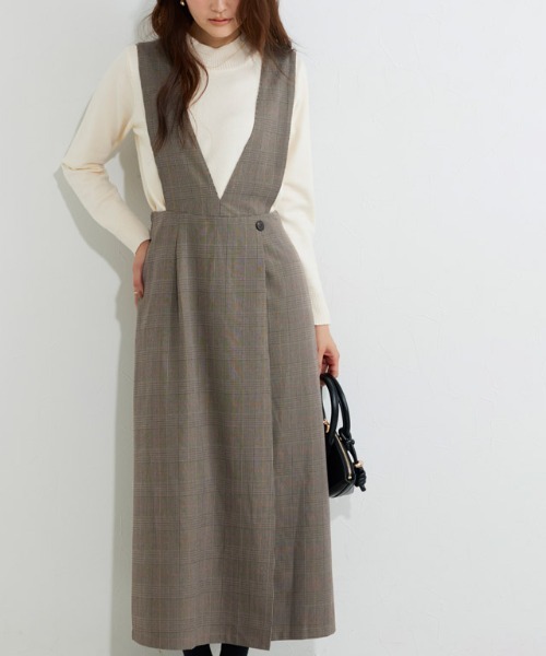 Pierrot（ピエロ）の「無地と柄から選べるラップ風ジャンパースカート（ジャンパースカート・レディース・チャコール/ブラウン系その他/ブラック/ブラック系その他・L/M/PL/PM）」の19枚目の写真