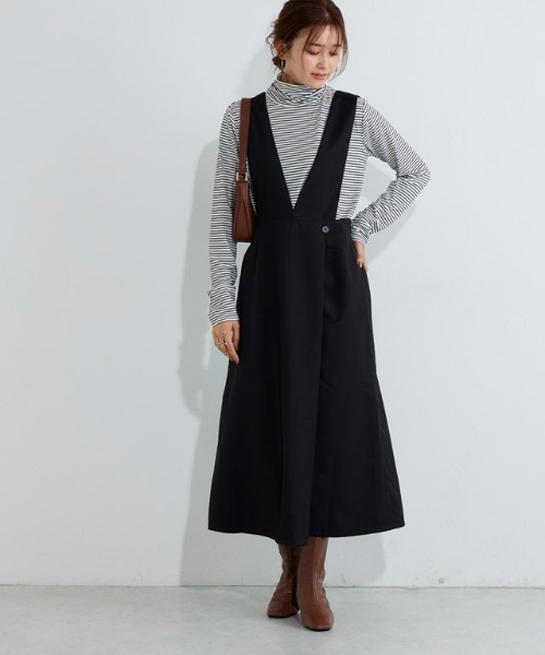 Pierrot（ピエロ）の「無地と柄から選べるラップ風ジャンパースカート（ジャンパースカート・レディース・チャコール/ブラウン系その他/ブラック/ブラック系その他・L/M/PL/PM）」の22枚目の写真