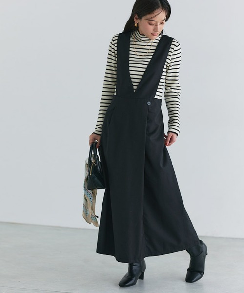 Pierrot（ピエロ）の「無地と柄から選べるラップ風ジャンパースカート（ジャンパースカート・レディース・チャコール/ブラウン系その他/ブラック/ブラック系その他・L/M/PL/PM）」の7枚目の写真