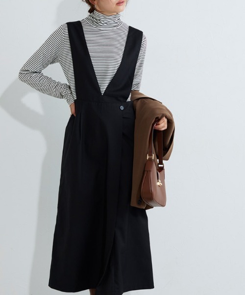 Pierrot（ピエロ）の「無地と柄から選べるラップ風ジャンパースカート（ジャンパースカート・レディース・チャコール/ブラウン系その他/ブラック/ブラック系その他・L/M/PL/PM）」の6枚目の写真