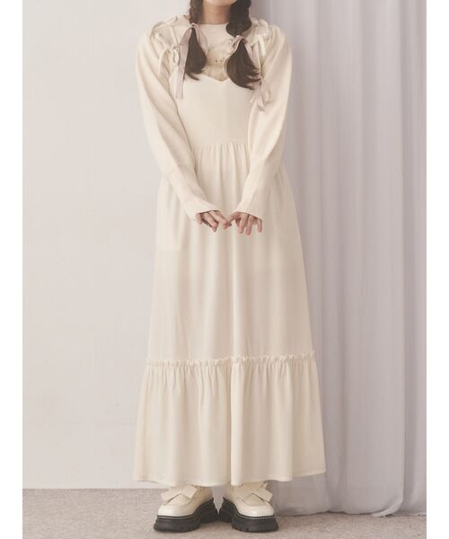 merry jenny（メリージェニー）の「アシメribbonベロアワンピース（ワンピース・レディース・その他1/アイボリー/ブラック・FREE）」の2枚目の写真