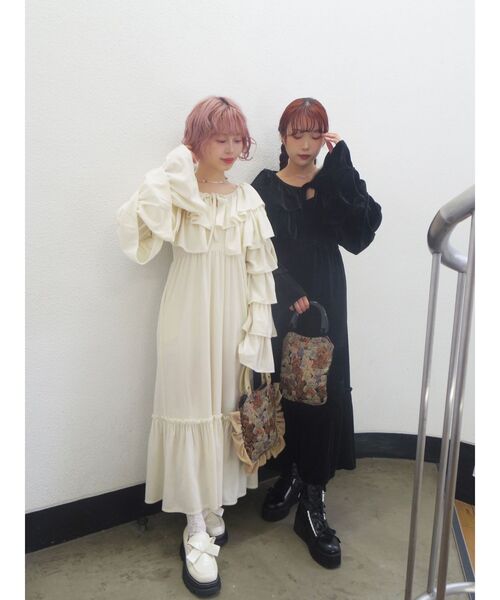 セール】アシメribbonベロアワンピース（ワンピース）｜merry jenny