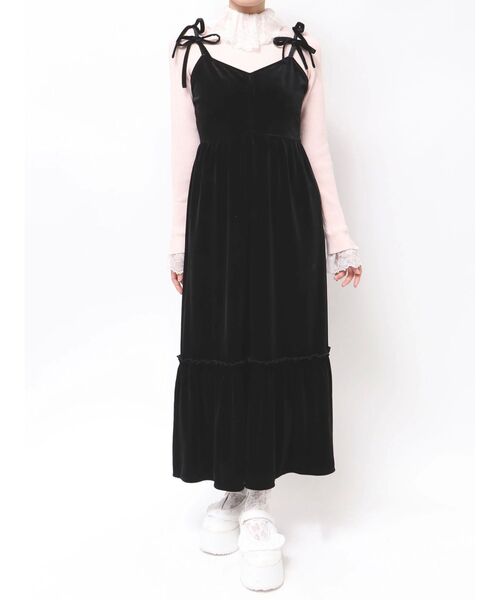 merry jenny（メリージェニー）の「アシメribbonベロアワンピース（ワンピース・レディース・その他1/アイボリー/ブラック・FREE）」の2枚目の写真