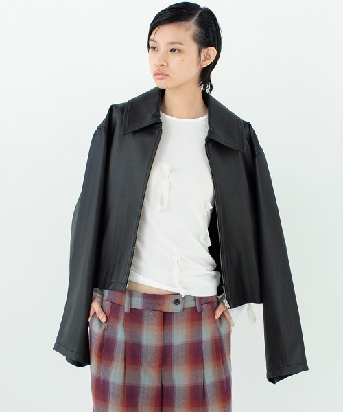 leinwande(ラインヴァンド)の「Leather Big Collar Blouson / レザービッグカラーブルゾン(ライダースジャケット・レディース・ブラック・ONE SIZE)」の3枚目の写真