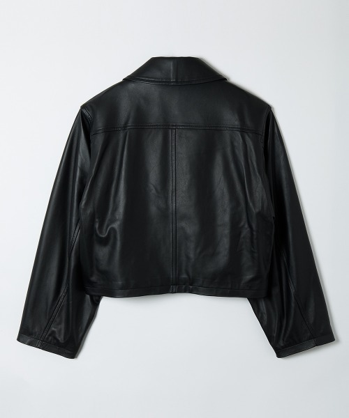 leinwande(ラインヴァンド)の「Leather Big Collar Blouson / レザービッグカラーブルゾン(ライダースジャケット・レディース・ブラック・ONE SIZE)」の6枚目の写真