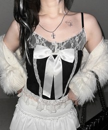 me+em select(~[ZNg)́y Rcolor ztgTe{[XL~rX`F ^ front satin ribbon lace cami bustier(L~\[)