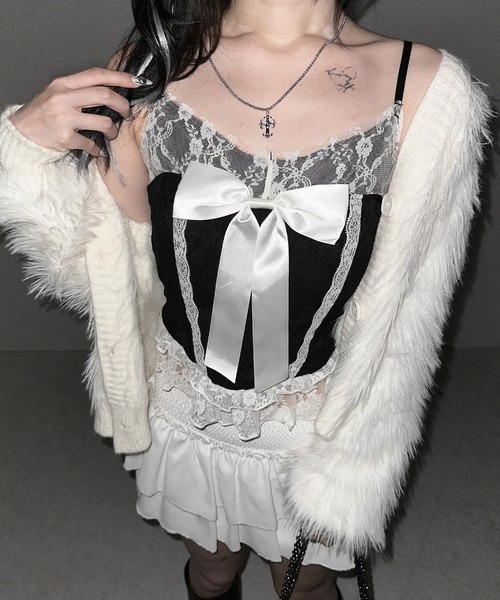 me+em select(ミームセレクト)の「※※【 3color 】フロントサテンリボンレースキャミビスチェ / front satin ribbon lace cami bustier(キャミソール・レディース・ホワイト×ブラック/ブラック/ホワイト・FREE)」の17枚目の写真