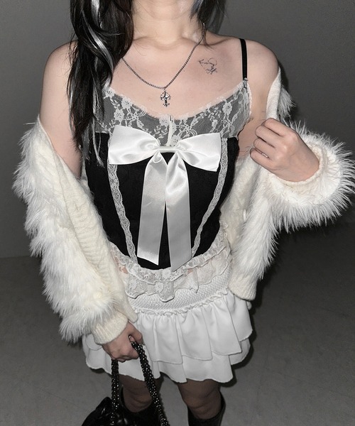 me+em select(ミームセレクト)の「※※【 3color 】フロントサテンリボンレースキャミビスチェ / front satin ribbon lace cami bustier(キャミソール・レディース・ホワイト×ブラック/ブラック/ホワイト・FREE)」の18枚目の写真