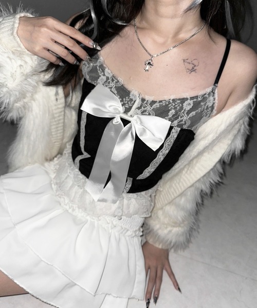 me+em select(ミームセレクト)の「※※【 3color 】フロントサテンリボンレースキャミビスチェ / front satin ribbon lace cami bustier(キャミソール・レディース・ホワイト×ブラック/ブラック/ホワイト・FREE)」の20枚目の写真