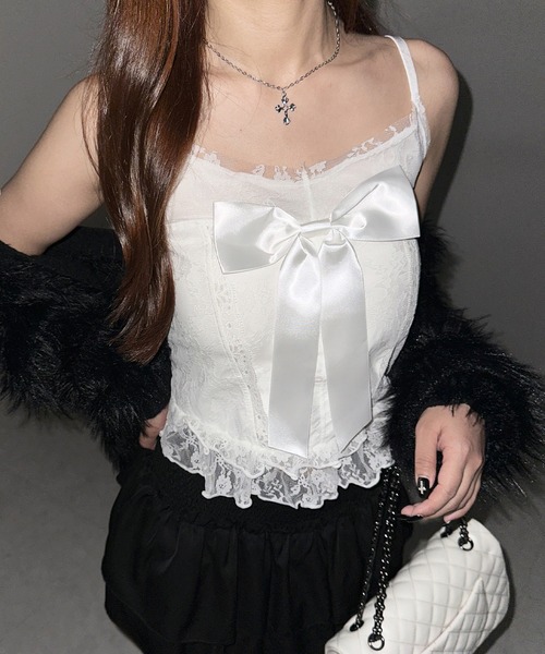 me+em select(ミームセレクト)の「※※【 3color 】フロントサテンリボンレースキャミビスチェ / front satin ribbon lace cami bustier(キャミソール・レディース・ホワイト×ブラック/ブラック/ホワイト・FREE)」の22枚目の写真
