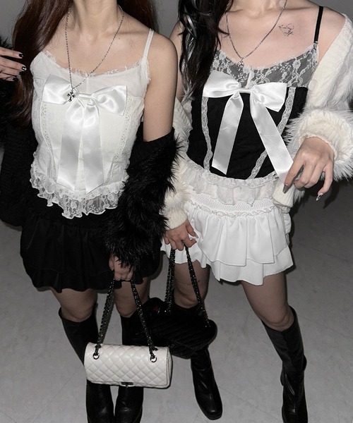 me+em select(ミームセレクト)の「※※【 3color 】フロントサテンリボンレースキャミビスチェ / front satin ribbon lace cami bustier(キャミソール・レディース・ホワイト×ブラック/ブラック/ホワイト・FREE)」の7枚目の写真